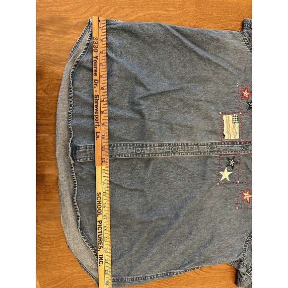 Lemon Grass Shirt Women’s XL Denim Embellished Embroidered American Flags Stars - Picture 5 of 8